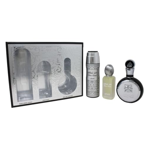 Lattafa Fakhar for Men 3 Piece Set (3.4 Oz Eau de Parfum Spray + 1.7 Oz Hair Mist + 6.7 Oz Deodorant Spray)
