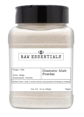Raw Essentials Diastatic Malt Powder - Baking secret used by Professional Bakers - Improve the taste and texture of your Baked Goods - Vegan - 10 Ounce Bottle