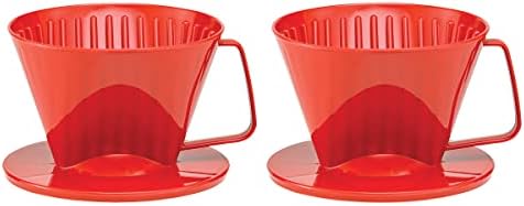 Fino Pour-Over Coffee Brewing Filter Cone, Number 1-Size, Red, Brews 1 to 2-Servings, Set of 2