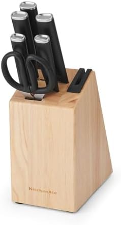 KitchenAid Classic 7-Piece Natural Knife Block Set with Built-In Sharpener, High-Carbon Japanese Stainless Steel Knives, Black