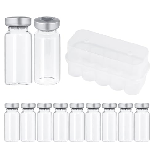 10ml Glass Vials for Injection, with Self Healing Injection Port, Transparent Sealed, Empty Vials for Injection (50, 10ml)
