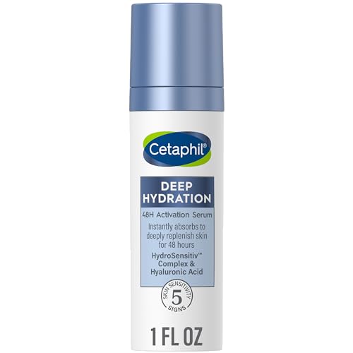 Cetaphil Deep Hydration Fragrance Free 48 Hour Activation Serum, 1 Fl oz, 48Hr Dry Skin Face Moisturizer for Sensitive Skin, With Hyaluronic Acid, Vitamin E & B5, Dermatologist Recommended