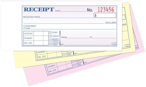 Adams Money/Rent Receipt Book, Carbonless, 3-Part, 2-3/4 x 7-3/16 Inches, 50 Sets per Book (TC2701)