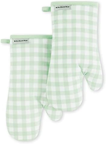 KitchenAid Gingham Oven Mitt 2-Pack Set, Pistachio, 7"x13"