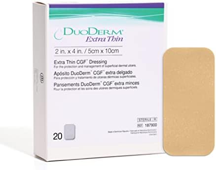ConvaTec DuoDERM Extra Thin Control Gel Formula 2"x4" Hydrocolloid Sterile Adhesive Dressing for Superficial Wounds, Low Friction, Flexibile, Latex-Free, Waterproof, Rectangle, Beige, 20ct Box