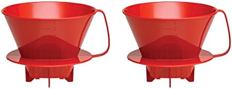 Fino Pour-Over Coffee Brewing Filter Cone, Number 4-Size, Red, Brews 8 to 12-Cups, Set of 2