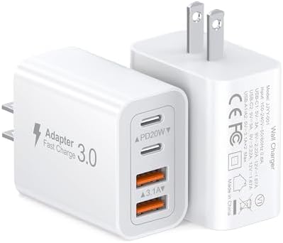 40W USB C Charger Cube, 2-Pack Wall Plug Fast Charging Block, 4-Port PD+QC Power Adapter Multiport Brick Type C Box for iPhone 16/15/14/13/12/11/Pro Max/XS/XR/8/7, Tablets, Cellphones