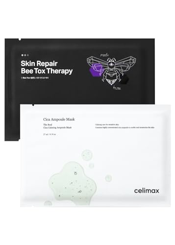 celimax Skin Repair BeeTox Therapy Sheet Mask 25ml (10EA) + The Real Cica Calming Ampoule Mask 27ml (5EA) Bundle
