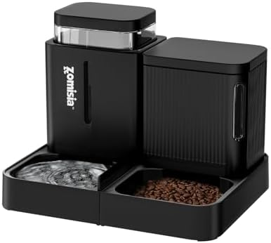 Gravity Cat Feeder and Water Dispenser, 2 in 1 Cat Self Feeder with 180 Degree Rotatable, 2 Pack Automatic Feeding Large Capacity for Small Medium Dog Puppy Kitten, Black, 0.8 Gallon x 2