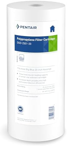 Pentair Pentek DGD-2501-20 Big Blue Water Filter, 20-Inch Whole House Sediment Filter Cartridge Replacement, Dual-Gradient Density Spun Polypropylene, 20" x 4.5", 1 Micron, Pack of 1, White