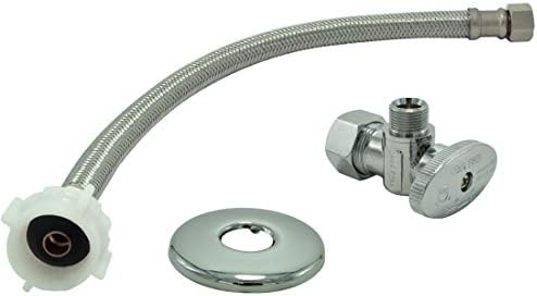 Toilet Connector Water Line Kit with 12" Length Long 3/8" COMP x 7/8" BC Toilet Connector Hose, 1/2 inch NOM Inlet x 3/8 inch OD Compression Outlet Angle Shut Off and Escutcheon Plate
