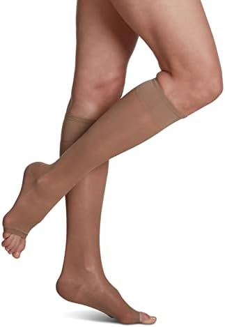 SIGVARIS Women's Sheer Fashion Open Toe Calf Height - 15-20mmHg Weight Compression Hose - Lightweight & Breathable in Soft Stretch Fabric for Comfortable Everyday Wear
