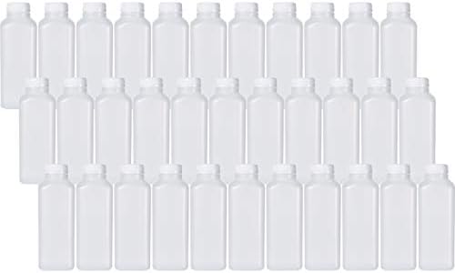 16 Oz Empty Plastic Juice Bottles with Tamper Evident Caps – 33 Pack Drink Containers - Great for Homemade Juices, Milk, Smoothies, Tea and Other Beverages - Food Grade BPA Free
