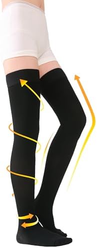 TOFLY® Thigh High Compression Socks for Women & Men, Closed Toe 15-20mmHg Graduated Medical Compression Stockings with Silicone Band, Opaque Support Stockings for Varicose Veins, Edema, DVT,Black L