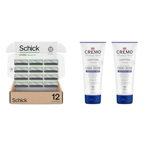 Schick Hydro Sensitive 12 Count Razor Refills and Cremo Cooling Shave Cream 2 Pack