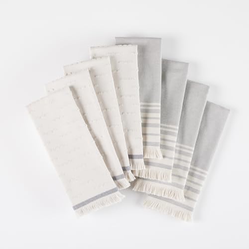 KitchenAid Vintage Stripe Kitchen Towels 8-Pack, Absorbent 100% Woven Cotton, Charcoal Grey/Ivory, 17”x28”