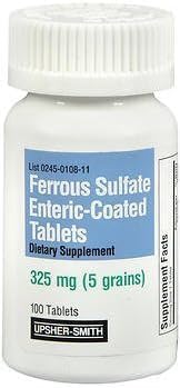 Usher-smith Ferrous Sulfate 325mg Enteric-Coated Tablets 100 Count