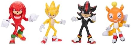 Sonic 3 Movie 5-InchAction Figure 4-Pack, Articulated Figures from Jakks Pacific's Wave 2 Include Super Sonic, Shadow, Knuckles, and Chao Mascot Tails