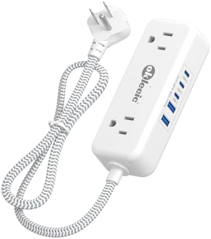 Travel Power Strip with USB - Non Surge Protector 4 Outlet 5 USB(3 USB C) Cruise Approved Power Strip Small, Short Extension Cord 3ft, Travel Essentials for Home, Hotels, Cruise Ship, Vacation, White