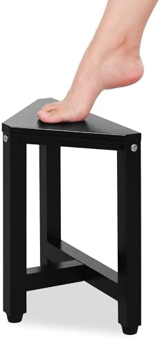 TYYIHUA Shower Foot Stool for Shaving Legs 13.2", Bamboo Shower Stool for Inside Shower, Corner Shower Foot Rest for Small Spaces, Waterproof Small Shower Bench for Bathroom, Black