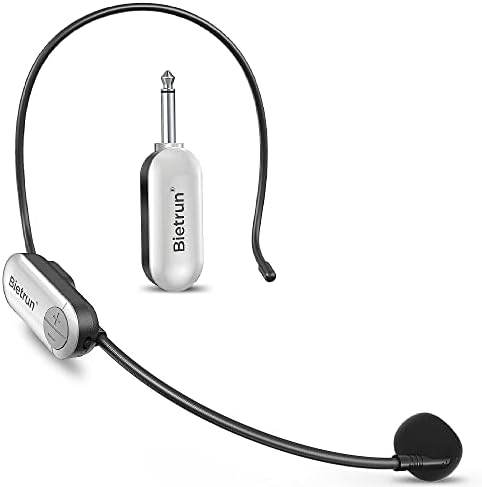 Bietrun UHF Wireless Microphone Headset, 165ft Range, Working Time 6H, 1/4''Plug, Wireless Headset Mic ＆Handheld Mic 2 in 1, for Karaoke Speaker, Amplifier, Mic Speakers, PA System, Teaching, Fitness