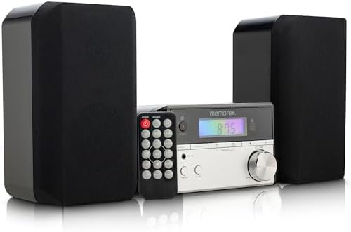 Memorex MX-MCD200 Bluetooth CD Micro System with FM Radio | 10W Output, USB Playback, Wireless Bluetooth Streaming, LED Display, 3.5mm Line-in | Multi-Format CD Compatibility | FM PLL Radio