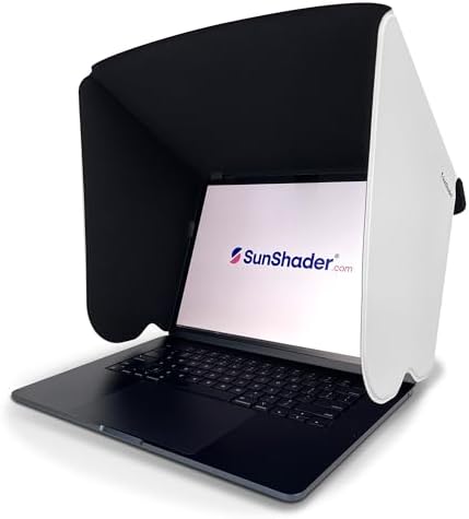 Laptop Sun Shade, SunShader v4 (New Slim-Bezel Rubber Clips) Laptop Shade for Working Outside, US Patent 10963010 (Large, Off White)