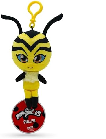 Miraculous Ladybug - Kwami Lifesize Pollen, 5-inch Bee Plush Clip-on Toys for Kids, Super Soft Collectible Stuffed Toy with Glitter Stitch Eyes and Color Matching Backpack Keychain (Wyncor)