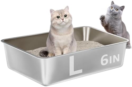 Stainless Steel Litter Box-Metal Litter Box for Big Cats,Large Stainless Steel Cat Box Easy to Clean, Metal Pet Toilet-High Sided Cat Pan for Kitten,Kitty,Rabbits,Non Stick, No Smell