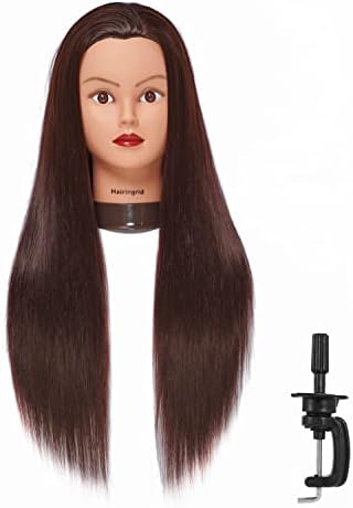 Hairingrid 26"-28" Mannequin Head Hair Styling Training Head Manikin Cosmetology Doll Head Synthetic Fiber Hair and Free Clamp Holder Stand (R71919LB0420) Dark brown-