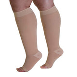 Compression Socks for Women and Men 20-30 mmHg - Extra Wide Calf Medical Compression Stockings Open Toe for Swelling, Lymphedema, Travel - Beige, 6X-Large - AB211