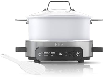 Ninja Foodi PossibleCooker PRO 6.5Qt Multicooker 8 in 1 Slow Cooker, Dutch Oven, Steam Bake Roast Sear Sauté Bread Maker Warmer, Glass Lid, Integrated Spoon, Nonstick (WHITE)
