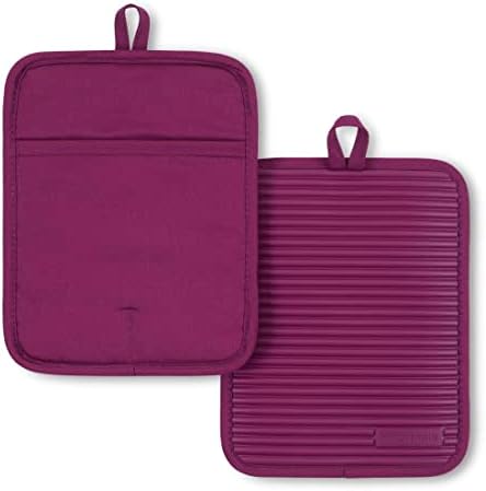 KITCHENAID Ribbed Soft Silicone Pot Holder 2-Pack Set, 7"x9", Beet