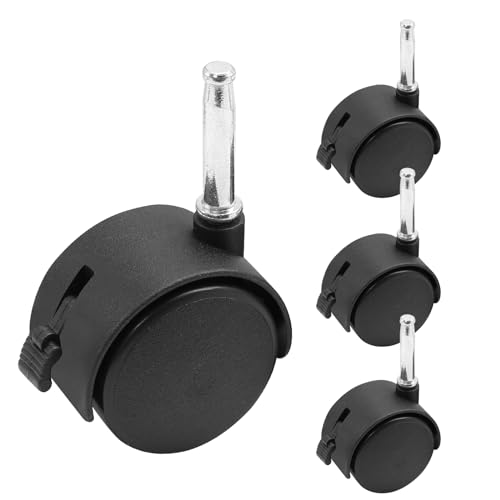 4pcs 2 Inch Swivel Caster Wheels, M8 Grip Neck Stem Caster Wheels with Brake, Heavy Duty Casters, Black Nylon Wheels Replacement for Furniture, Table, Cabinet, Shelf