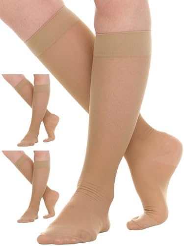 (3 Pairs) Petite Sheer Short-Length Compression Socks for Women 15-20mmHg - Women's Graduated Knee High Support Stockings for Circulation - A403