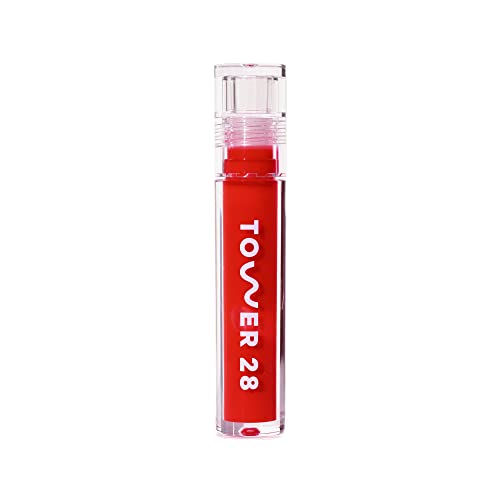 Tower 28 ShineOn Lip Jelly, SPICY, Non-Sticky, Hydrating Vegan Lip Gloss in Sheer-ish Red, Moisturizing Apricot and Raspberry Seed Oil, Clean, Cruelty Free