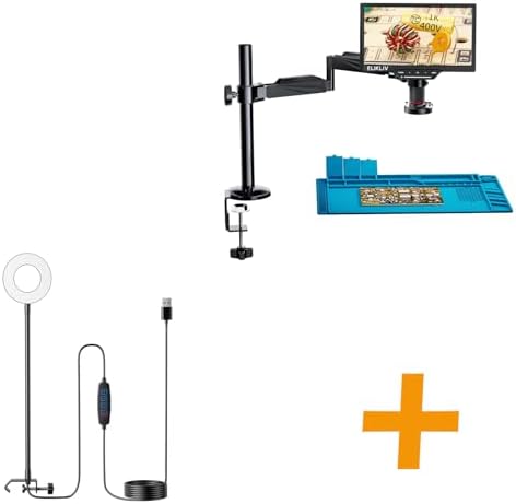 Elikliv Digital Microscope Gooseneck LED Light GL01, Three Color Modes, Brightness Adjustable, Flexible Gooseneck Light with Clamp+EDM202 Flex