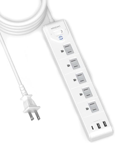 2 Prong to 3 Prong Outlet Adapter, WRXDMC 2 Prong Power Strip, 10ft Long Extension Cord with Polarized Plug, 1680J Surge Protector, 5 AC Outlets & 3 USB, Wall Mountable, Ideal for Non-Grounded Outlets