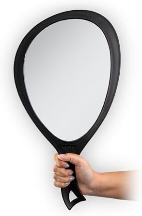 Zadro Salon Professional Extra Large Hand Mirror with Handle, 10" W x 19" L, Multi-Purpose Oval Handheld Mirror with New Distortion-Free Reflection (1, Black, Large (Pack of 1))