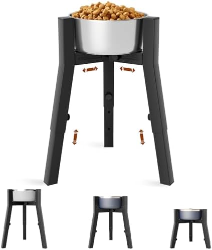 Dog Bowl Stand for Large Dogs, Adjustable Width & Height, Elevated Dog Bowls for 7-10.7" Wide Bowls, 3 Height Adjustment, Tall Dog Food Water Bowl, Single Dog Bowl Holder,Bowl Not Included