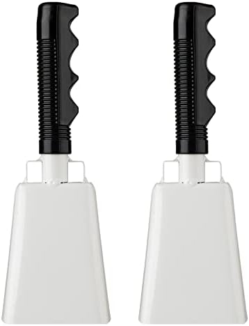 Cowbells 2pcs,Steel Cow Bell 8 inch with Handle,Cheering Hand Bell for Sports Events,Football Games,Party,Farm,Hand Chimes Percussion Musical Instruments. (8 inch, White)