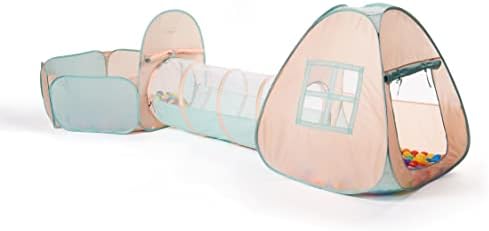 UTEX 3 in 1 Pop Up Kids Play Tent with Tunnel and Ball Pit for Kids, Boys, Girls, Babies and Toddlers, Indoor/Outdoor Playhouse,Orange Pink/Light Green