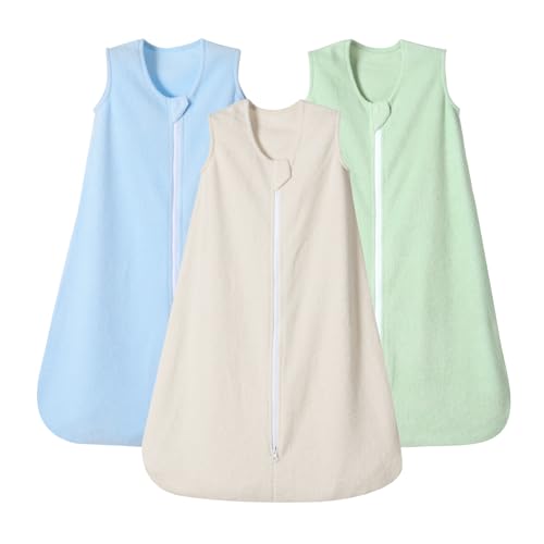 PHF 3 Pack Warm Micro-Fleece Baby Sleep Sack 12-18 Months, Soft Baby Wearable Blanket, 2-Way Zipper Sleeping Bags, Comfy Sleeping Sack for Infant Newborn Boys, Large Size, Oat Milk&Blue&Sage Green