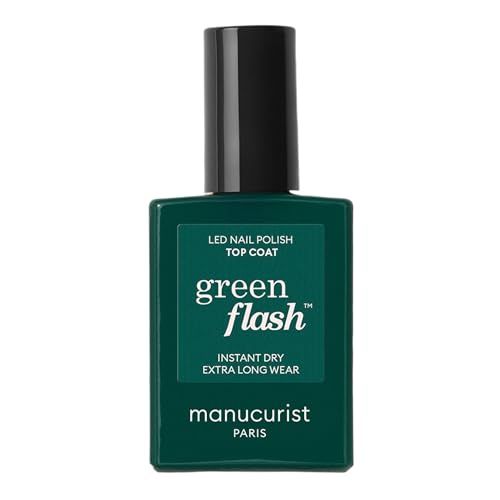 Manucurist • Green Flash Top Coat • Vegan LED Gel Nail Polish Top Coat • 12-Free • Plant-Based Ingredients • Made in France • 0.5 fl oz