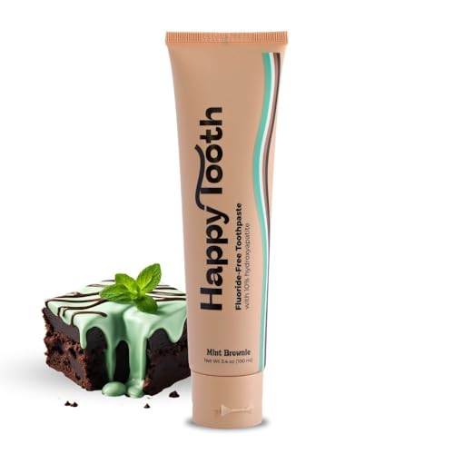 Happy Tooth Natural Hydroxyapatite Toothpaste, Fluoride Free, SLS Free, Whitening for Sensitive Teeth, Natural Ingredients, Dentist Formulated & Recommended, Adults & Kids, Mint Brownie 3.4 Fl Oz