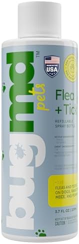 BugMD Flea and Tick Concentrate (3.7 oz) - Essential Oil-Powered Formula, Controls Fleas, Ticks, Mites in Dogs and Other Furred Animals, Spray on Pet Beds, Kennels