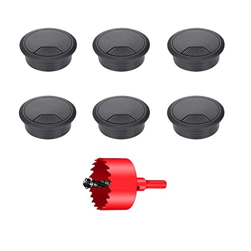 TuTuYa 6PCS Desk Grommet, Desk Cable Grommet 80mm (3-1/6inch) Black Desk Cable Hole Covers with Hole Saw, Ideal Solution for Office and Home Table Cable (Black, 3-1/6inch)