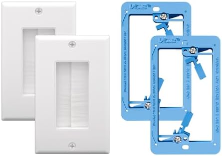 VCE Brush Wall Plate with Low Voltage Box, Decorator Wall Cover with Low Voltage Mounting Bracket for Wall-Mount TV, 2-Pack