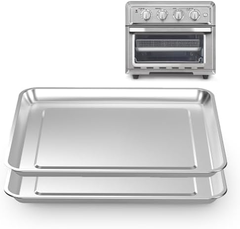 2 Pack Stainless Steel Baking Tray Pan Compatible with Cuisinart Toaster Oven Tray, Suitable for Cuisinart Air Fryer TOA-060 and TOA-065 (12.4x10.06 inch)