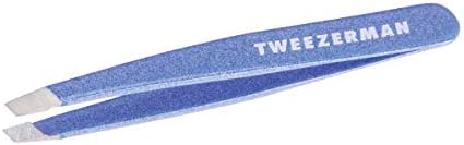 Tweezerman Mini Slant Tweezer - Tweezers for Eyebrows, Travel Tweezers for Eyebrows, Facial Hair, Ingrown Hair (Granite Sky)